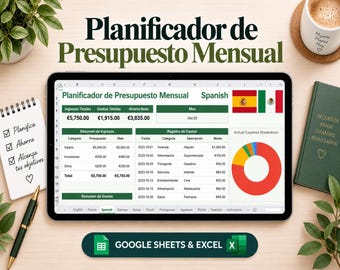 Planificador de Presupuesto Mensual | Excel & Google Sheets, Rastreador de Gastos, Finanzas Personales | Plantilla de Presupuesto en Español