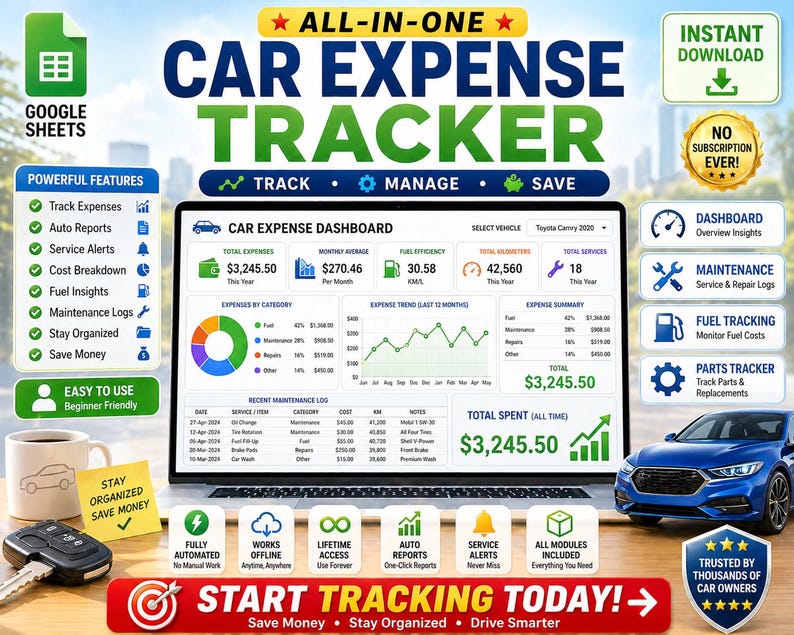 Car Maintenance Tracker Google Sheets | Vehicle Service Log, Fuel ...