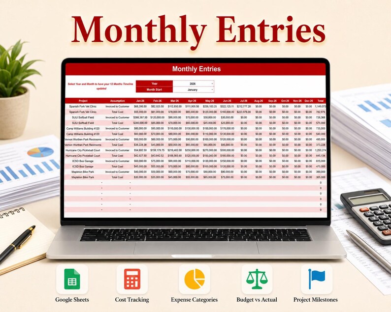 Project Budget and Cost Tracker | Excel and Google Sheets | Task Income ...
