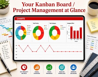 Modèle de feuilles Google pour tableau Kanban | Feuille de calcul de gestion de projet | Planificateur de suivi des tâches | Workflow d'équipe et gestionnaire des tâches quotidiennes