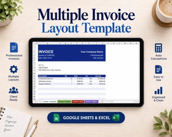 Printable Invoice Template | Excel, Google Sheets n PDF | Small Business Order Form | Editable Receipt & Billing Sheet | Minimalist Invoice