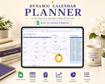 Monthly Calendar Template | Google Sheets Planner | Editable Calendar, Task Tracker, Goal Planner, Family & Work Schedule