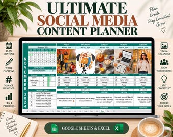 Social Media Planner | Excel and Google Sheets | Monthly Content Calendar | Instagram & TikTok Tracker | Influencer Post Planning Tool