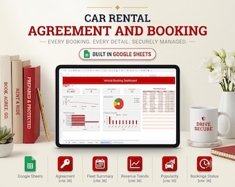 Hoja de cálculo de Google Sheets para el seguimiento de alquileres de coches Calendario de reservas de Turo Host Formulario de contrato de alquiler de coches Plantilla de agencia de vehículos
