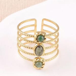 Natural Stone Ring for Women Stainless Steel - Multiple Colors - | Adjustable Minimalist Boho Jewelry | Original Gift