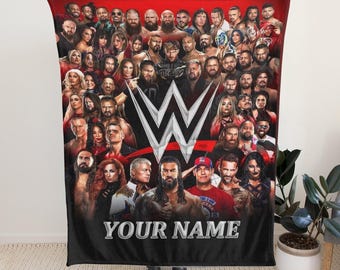 Custom Name Superstars Blanket, Cozy Wrestling Fan Throw, Flannel Game Day Blanket, Collectible for WWE Fans, Wrestling Fun, Blanket for Him