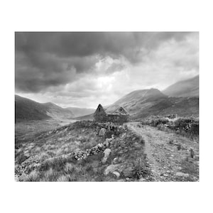 Black Valley Ireland Ruined Cottage Landscape Photography Print, Moody Irish Nature Wall Art, Black And White Photography Print