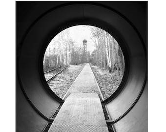 Train Tunnel Black and White Photography Print, Railroad Wall Art, Abandoned Places