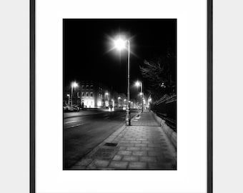 Dublin City Night Photography Print, Saint Stephens Green, Ireland, Black And White Photography Wall Art, Irish Photography