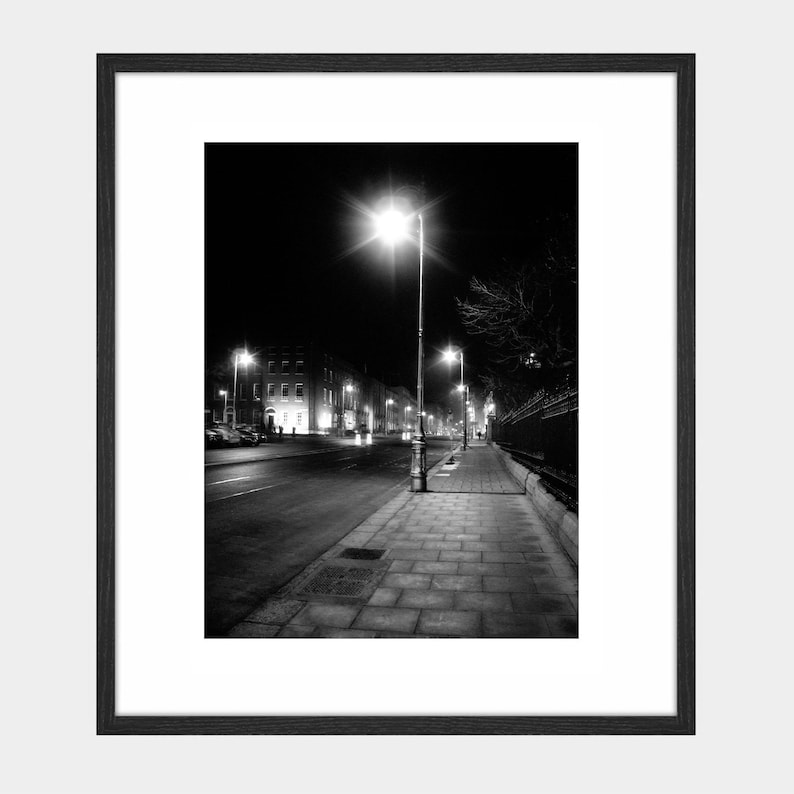 Dublin City Night Photography Print, Saint Stephens Green, Ireland, Black And White Photography Wall Art, Irish Photography image 1