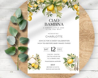 Invitaciones electrónicas para baby shower con limón, invitación digital cítrica, invitación electrónica editable para baby shower y diversión de verano, plantilla personalizable de Canva