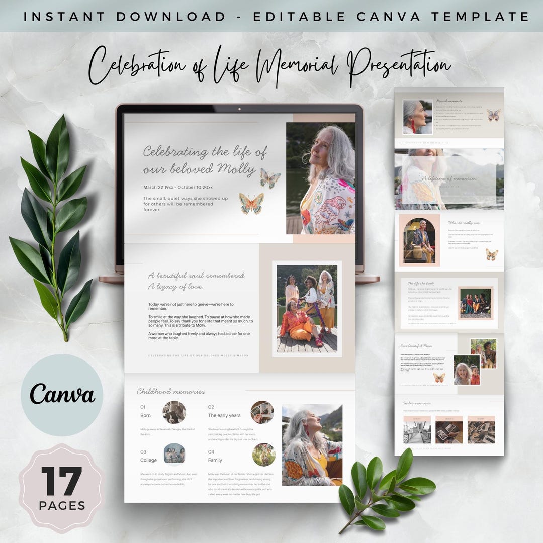 Celebration of Life Memorial Slideshow, Editable Canva Template ...