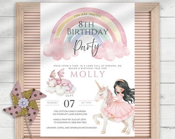 Es war einmal, Einladung, bearbeitbare Prinzessin Geburtstagseinladung, digitaler Download Canva Vorlage Kinderpartys, anpassbares Ereignis druckbar