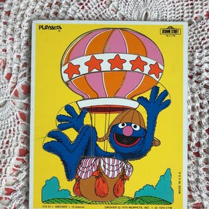 Vintage Sesame Street Grover Wooden Kids Puzzle Eighties Toddler Toy