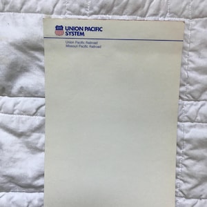 Vintage Union Pacific Railroad Missouri Pacific Railroad System Notepad Paper Stationery Ephemera
