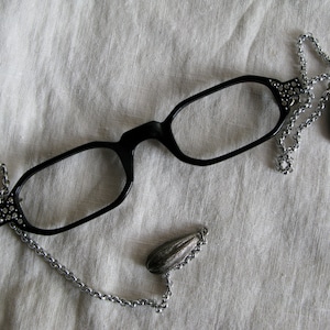 Vintage Eyeglasses Black with Rhinestones on Silver Chain Glasses Eyewear No Lenses Spectacles Monocle