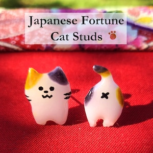 Sztyft lub klips Fortune Cat, kawaii niedopasowane kolczyki z żywicy, mike neko, kaliko, oryginalna biżuteria, prezenty dla niej