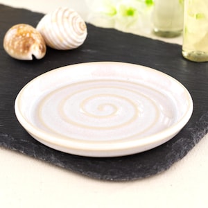 Handmade Ceramic Soap Dish: White Stoneware with Spiral Design