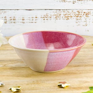 Handmade Striped Ceramic Bowl - Crimson and White Soup Cereal Bowl