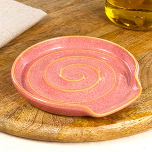Handmade Spoon Rest, Coral with Spiral Pattern, Utensil Dish Stoneware