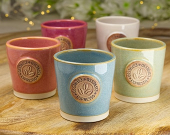 Handmade Ceramic Espresso Cup: Stoneware Artisan Mug, Coffee Tumbler With Motif