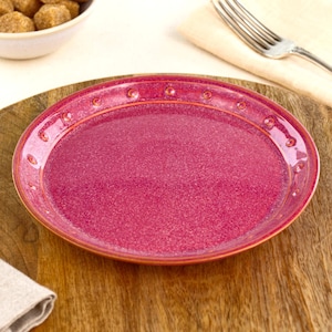 Handmade Pottery Plate With Dotty Rim Pattern - Ceramic Side Dish