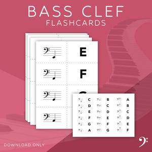 Bass Clef Notes Flashcards/Memory Game for Piano and Keyboard