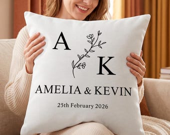Personalized Letter Pillow Cover for Couple, Monogram Wedding Gift, Anniversary Gift for Newlyweds, Romantic Bedroom or Living Room Decor