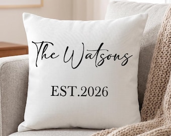Custom Family Name Pillow Cover, Personalized Established Pillow, Wedding Gift for Couple, Housewarming Decor, Anniversary Keepsake
