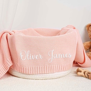 Personalized Knit Baby Blanket,Embroidered Cotton Keepsake Gift,Soft Cotton Baby Blanket,Baby Shower Gift, Custom Baby Blanket,Keepsake Gift