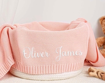 Manta de bebé tejida personalizada, regalo de recuerdo de algodón bordado, manta de bebé de algodón suave, regalo de baby shower, manta de bebé personalizada, regalo de recuerdo