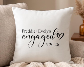 Engagement Pillow Cover, Personalized Couple Gift, Newly Engaged Keepsake, Bridal Shower Gift, Romantic Home Decor Accent