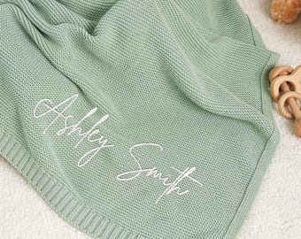 Manta de punto bordada personalizada para bebé, manta de punto de algodón suave para bebé, manta con nombre para bebé, regalo para baby shower, manta para recién nacido, regalo de recuerdo.
