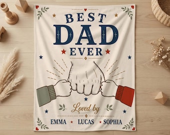 Coperta personalizzata "Il miglior papà di sempre", regalo per la festa del papà, coperta personalizzata con i nomi dei bambini, ricordo rustico con impronta della mano