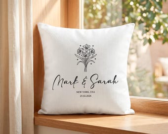 Funda de almohada personalizada para el lugar de la boda, regalo personalizado para parejas con nombres, decoración para el hogar para aniversarios de boda, funda de almohada con nombre familiar.