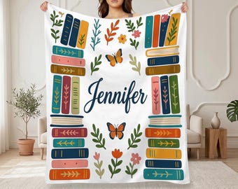 Manta personalizada para amantes de los libros, manta de lectura con nombre personalizado, regalo para lectores, regalo para profesores, decoración acogedora para la biblioteca.