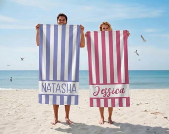 Telo mare a righe personalizzato con nome, telo piscina per la famiglia, telo piscina oversize personalizzato con monogramma, regalo per le vacanze estive