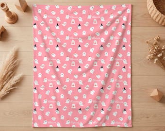 Manta personalizada con nombre de fantasma, linda manta de Halloween, regalo acogedor de forro polar con nombre personalizado para niñas.