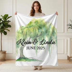 Personalized Name Wedding Blanket, Willow Tree Couple Gift, Custom Name Anniversary Throw, Romantic Newlywed Keepsake