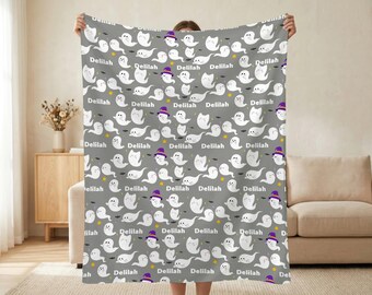 Manta personalizada de fantasmas para Halloween, ideal para una decoración espeluznante del hogar, un lindo regalo para amantes de los fantasmas, una acogedora manta de sofá para otoño, un toque original para la habitación en Halloween.