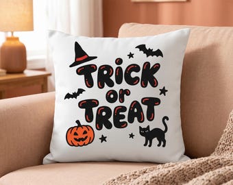 Halloween Pillow Cover, Trick or Treat Throw Pillow Case, Spooky Pumpkin Bat Cat Cushion Cover, Fall Home Decor Gift