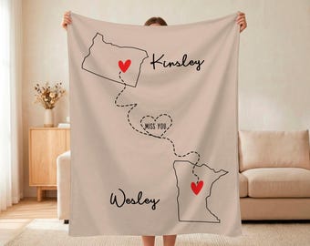 Manta personalizada con nombre, regalo para parejas con mapa del corazón, manta romántica personalizada para aniversario, boda, amor a distancia, decoración sentimental para el hogar.