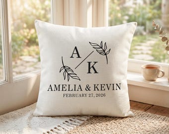 Personalized Couple Pillow Cover, Custom Name Monogram Cushion Case, Wedding Gift for Couple, Anniversary Keepsake, Newlywed Home Decor
