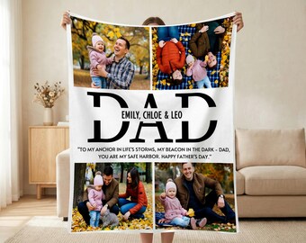Coperta personalizzata con foto per papà, regalo con foto di famiglia per i genitori, coperta personalizzata con ricordi per la casa, regalo sentimentale da conservare.