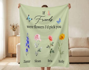 Manta de amistad personalizada, regalo floral para la mejor amiga, manta con nombre personalizado, regalo sentimental para grupo de amigas, recuerdo acogedor para damas de honor