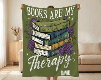 Manta personalizada para amantes de los libros, manta "Los libros son mi terapia", regalo para lectores bibliófilos, decoración acogedora para el rincón de lectura.
