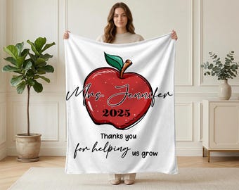 Manta personalizada con el nombre del profesor/a, diseño "La niña de mis ojos", regalo de agradecimiento para profesores, recuerdo de agradecimiento de fin de curso.