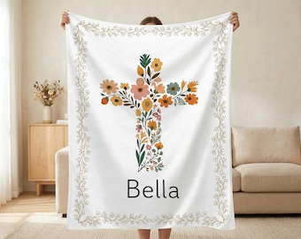 Copertina personalizzata per battesimo, regalo cristiano per lei, coperta a tema fede per battesimo, cresima o decorazione per la stanza della preghiera.