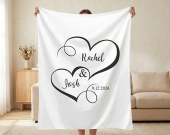 Coperta personalizzata con i nomi della coppia, a forma di cuore, regalo di nozze per la coppia, regalo di fidanzamento, decorazione romantica per la casa.