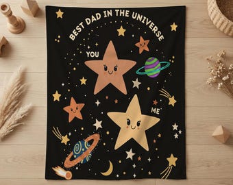 Coperta tessuta "Il miglior papà di sempre", "Il miglior papà dell'universo", regalo per la festa del papà a tema spaziale, biglietto cosmico carino per la festa del papà.